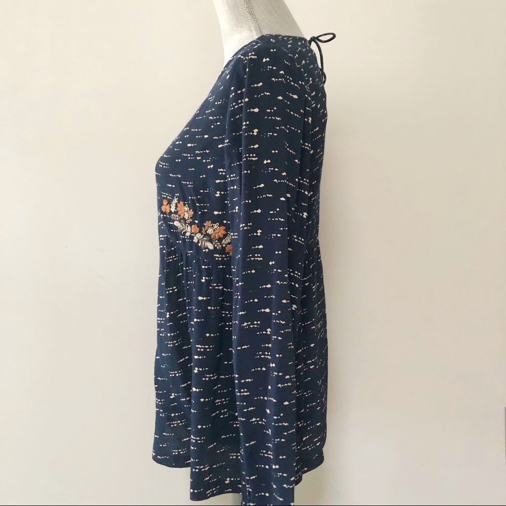 Anthropologie Indi and Cold top embroidered navy floral blouse romantic boho - Picture 2 of 5
